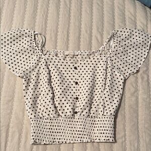 Elegant White Polka Dot Smocked Blouse